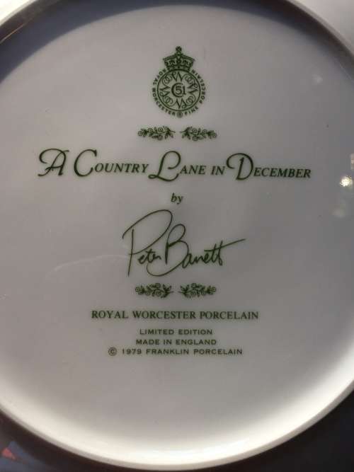 WOW!! c1979. Plate Hand Painted by Peter Barret "A Country Lane in December made by Royal Worcester